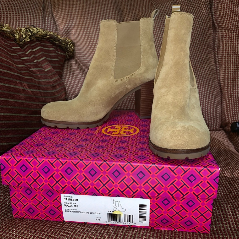Tory Burch Stafford Suede Booties - Hazel Size 11